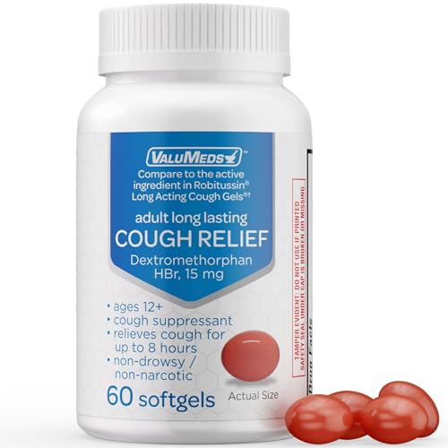 ValuMeds Cough Relief for Adults 60 Softgels Dextromethorphan HBr (DXM) 15mg 8-Hour, Non-Drowsy, Long-Lasting Bronchial Suppressant for Dry Cough and Chest Congestion