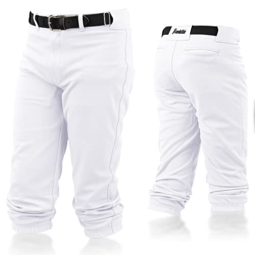 Franklin Sports Youth Baseball + Softball Pants - Knee High White Baseball Pants for Kids - Boys + Girls Knicker Style Baseball + Softball Pants with Belt Loop - White - Youth Medium