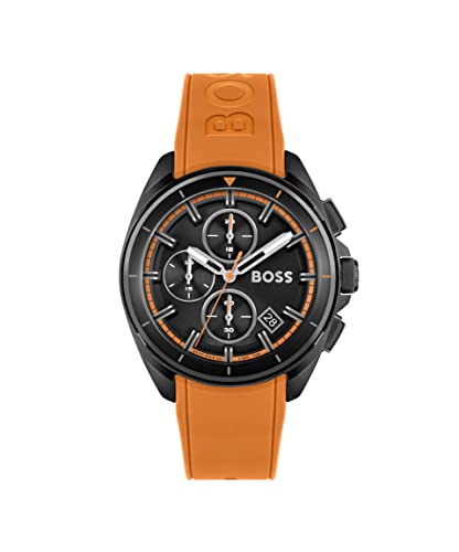 BOSS Volane Men's Quartz Stainless Steel and Orange Silicone Watch, Color: Orange (Model: 1513957)