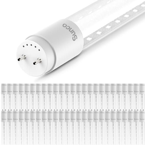 Sunco Lighting 50 Pack T8 LED 4FT Tube Light Bulbs Ballast Bypass Fluorescent Replacement 5000K Daylight, 18W, Clear Cover, Retrofit, Single Ended Power (SEP), Commercial Grade - UL, DLC 50 Pack