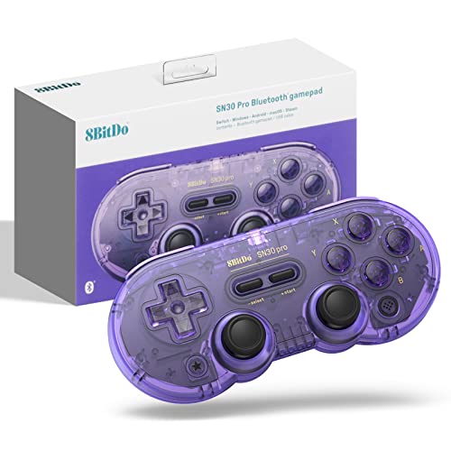 8Bitdo SN30 Pro Wireless Bluetooth Controller with Joysticks Rumble Vibration USB-C Cable Gamepad Compatible with Switch,Windows, Mac OS, Android, Steam (Crystal Purple)