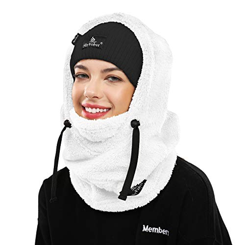 Shy Velvet Balaclava Wind-Resistant Winter Face Mask,Fleece Ski Mask for Men and Women,Warm Face Cover Hat Cap Scarf White