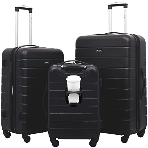 Wrangler Smart Luggage Set with Cup Holder and USB Port, Black, 3 Piece Set