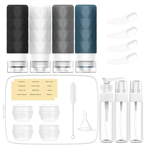20Pack Travel Bottles Set for Toiletries,Tsa Approved Leak Proof Travel Size Containers Jars,Silicone Squeezable Travel Essentials Accessories for Shampoo Conditioner Lotion(Color-T1)