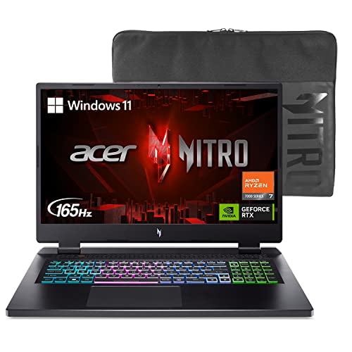 Acer Nitro 17 Gaming Laptop | AMD Ryzen 7 7840HS Octa-Core CPU | NVIDIA GeForce RTX 4060 Laptop GPU | 17.3' QHD 165Hz IPS Display | 1TB Gen 4 SSD | Wi-Fi 6E | RGB Backlit KB | AN17-41-R7G3, Black