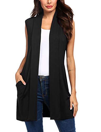 Beyove Women's Sleeveless Shawl Open Front Cardigan Vest Winter Plus Size Jersey Duster Cardigan Vests Black XL