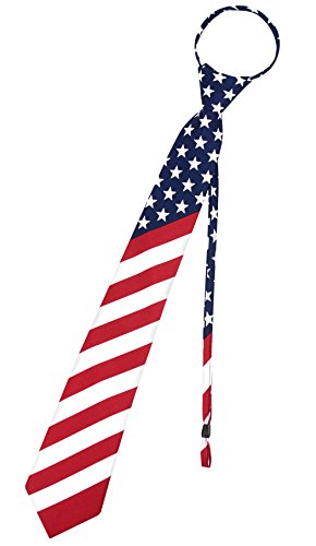 Vesuvio Napoli Mens Necktie AMERICAN FLAG Red White Blue PreTied Zipper Neck Tie