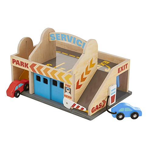 Melissa & Doug Service Station Parking Garage With 2 Wooden Cars and Drive-Thru Car Wash