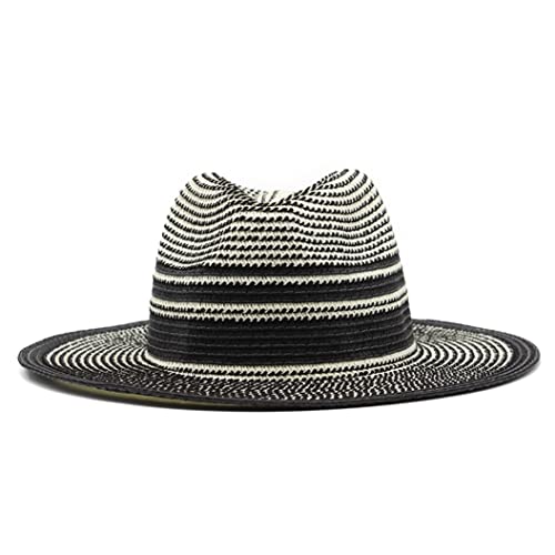 Fashion Panama Hat for Women Men Wide Brim Travel Vacation Jazz Cap Fedoras Sun Protection Summer Beach Straw Sun Hat Black