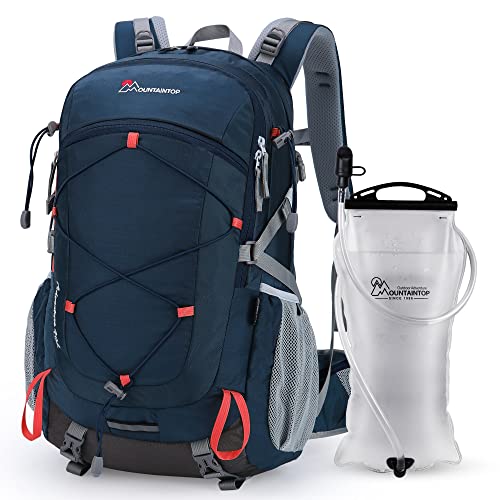MOUNTAINTOP 40L Hiking Backpack with 3L Hydration Bladder for Men & Women Camping Climbing,Blue and Orange