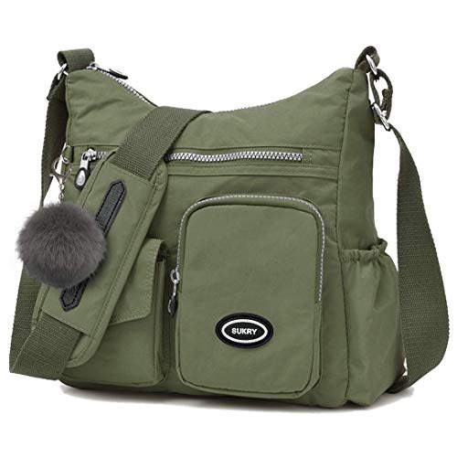 SUKRY Nylon Crossbody Bag for Women with Anti theft RFID Pocket, Waterproof Shoulder Bag Travel Purses and Handbag (Green)