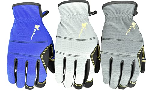 G & F Products unisex adult All Purpose Utility Work Gloves High Performance Mechanics Gloves assorted colors 3 Pair Value Pack, Black, Grey, Blue, X-Large Pack of US