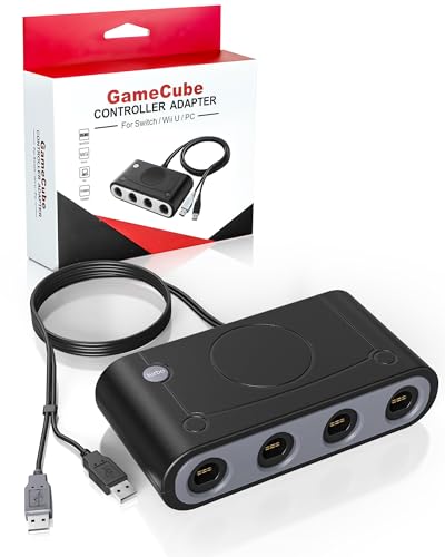 Honghao Gamecube Adapter for Nintendo Switch Gamecube Controller Adapter and WII U and PC, Super Smash Bros Gamecube Controller Adapter with 38inches USB Cable,Support Turbo Function (Black)