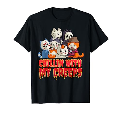 Chillin with My Creeps Funny Cat Horror Movies Serial Killer T-Shirt