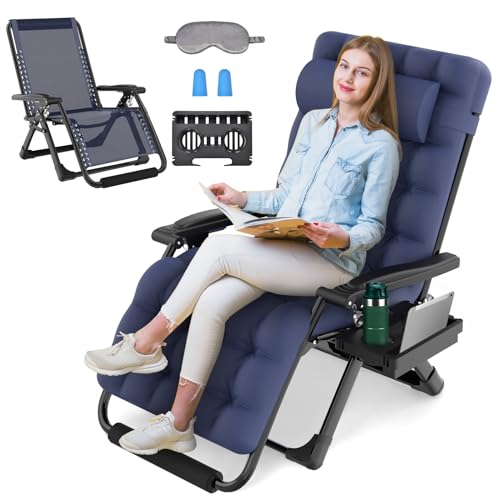 ZENPETIO Oversized Zero Gravity Chair, 33In XXL Zero Gravity Recliner Lounge Chair, Anti Gravity Chair for Indoor and Outdoor, Reclining Camping Chair for Lawn and Patio w/Cushion and Footrest, 500LBS