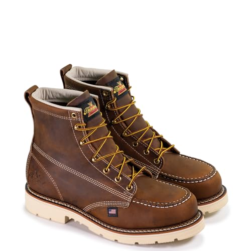 Thorogood American Heritage 6” Steel Toe Work Boots for Men - Full-Grain Leather with Moc Toe, Slip-Resistant Heel Outsole, and Comfort Insole; EH Rated, Trail Crazyhorse - 9 D US