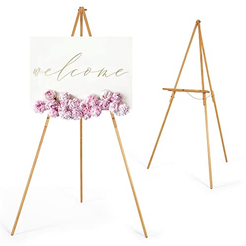 VISWIN 63' Wooden Tripod Display Easel Stand for Wedding Sign, Poster, A-Frame Artist Easel Floor with Tray for Painting, Canvas, Foldable Easel - Natural