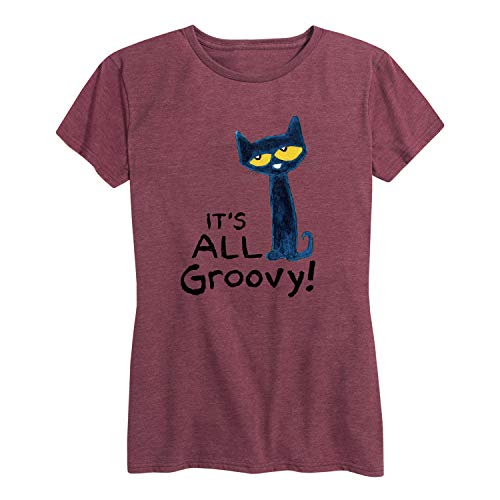 Pete the Cat - It's All Groovy - Women's Short Sleeve Graphic T-Shirt - Size 2 X-Large Heather Wine