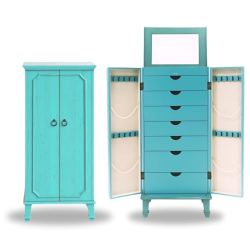 Hives and Honey Cabby Fully Locking Jewelry Armoire, 40' x 19' x 13.75', TURQUOISE