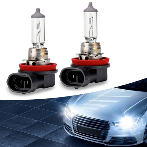 gunhunt 2 PCS Car H11-55W Halogen Bulb, 12V Quartz Lamp Ultra-bright Beam Low/High Beam Fog Light Replacement, All-in-one Plug and Play Bulb, Universal Lighting Accessories for Cars (White)
