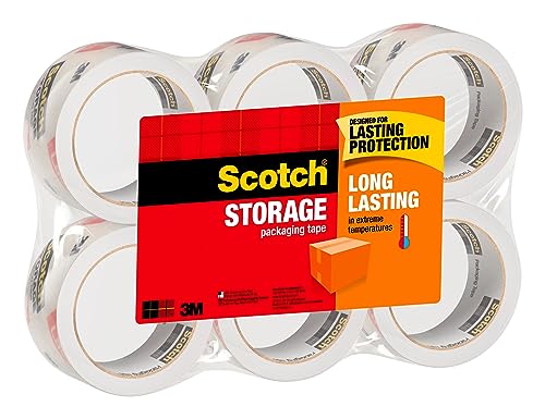 Scotch Long Lasting Storage Packaging Tape, 1.88' x 54.6 yd, Designed for Storage and Packing, Stays Sealed in Weather Extremes, 3' Core, Clear, 6 Rolls (3650-6)