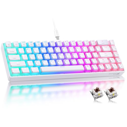 SHURIKEY GEAR Hotswap Gaming Keyboard, 68 Keys LED Backlit Wired Mechanical Keyboard with Gateron Brown Switch Wireless 65 Percent Keyboard Compatible with Windows,macOS