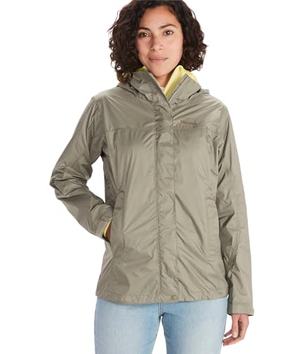 MARMOT Women's PreCip ECO Jacket | Lightweight, Waterproof Jacket for Women, Ideal for Hiking, Jogging, and Camping, 100% Recycled, Vetiver, X-Small