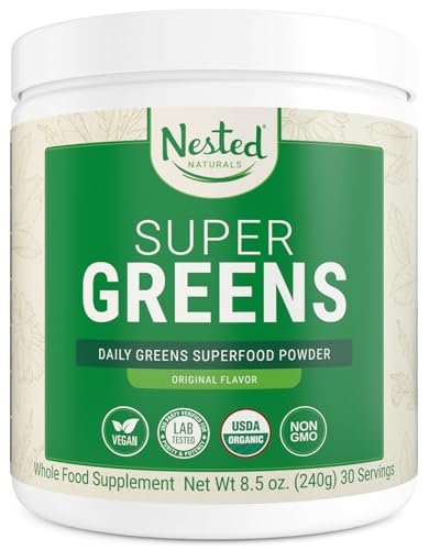 Super Greens Daily Greens Superfood Powder - Certified USDA Organic Green Powder w/20+ Whole Foods, Spirulina Powder, Wheat & Barley Grass - Probiotics, Fiber & Enzymes - Original Flavour, 30 Servings