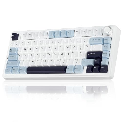 AULA F75 75% Wireless Mechanical Keyboard,Gasket Hot Swappable Custom Keyboard,Pre-lubed Reaper Switches RGB Backlit Gaming Keyboard,2.4GHz/Type-C/Bluetooth Mechanical Keyboard (White Blue/Emerald)
