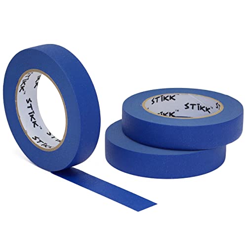 STIKK Painters Tape - 3pk Blue Painter Tape - 1 inch x 60 Yards - Paint Tape for Painting, Edges, Trim, Ceilings - Masking Tape for DIY Paint Projects - Residue-Free Painting Tape
