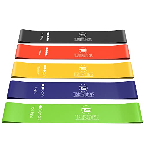 TechStone Resistance Bands Set for Men and Women, Pack of 5 Different Levels Elastic Band for Home Gym Long Exercise Workout – Great Fitness Equipment for Training, Yoga – Free Carrying Bag