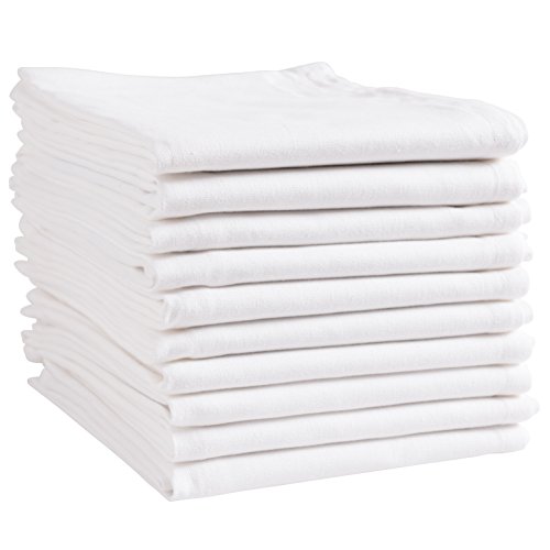 KAF Home White Kitchen Towels, 10 Pack, 100% Cotton - 20 x 30, Soft and Functional Multi-Purpose, Baking, Cooking, Cleaning, Printing, Monogramming, and Embroidery (Plain Weave)