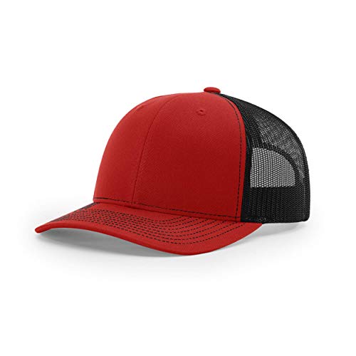 Richardson Unisex 112 Trucker Adjustable Snapback Baseball Cap, Split Red/Black, One Size Fits Most