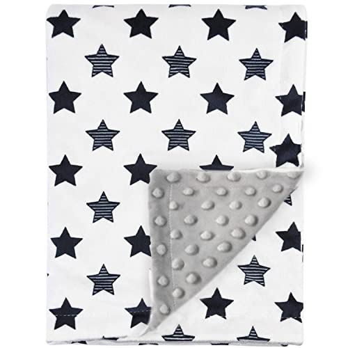 BORITAR Baby Blanket Soft Minky with Double Layer Dotted Backing, Little Star Printed 30 x 40 Inch Receiving Blanket