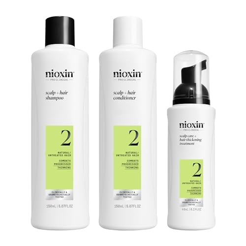 Nioxin System Kit 2, Strengthening & Thickening Hair Treatment, For Natural Hair with Progressed Thinning, Trial Size *1 Month Supply (Packaging May Vary)