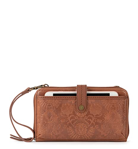 The Sak Iris Smartphone Crossbody Purse - Women's Cellphone Bag & Wallet For Everyday - Convertible Wristlet With Zipper in Tobacco Floral Embossed/Leather