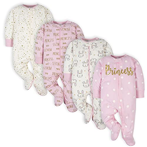 Gerber Baby Girls 4 Pack Sleep 'N Play Footie Princess Pink 6-9 Months