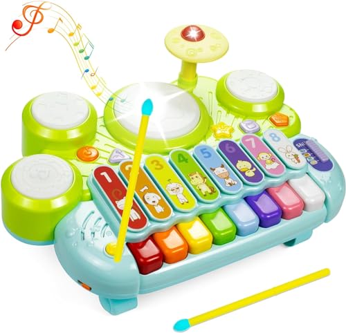 Marstone Musical Toys for Toddlers 1-3, Baby Piano Keyboard for 1 Year Old Girls Boys Toys, Xylophone Toddlers Drum Set Music Toys with Lights, Early Educational Learning Toy Gifts