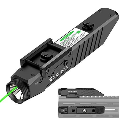 TOUGHSOUL Tactical Flashlight Green Red Laser Sight Combo, 1450 Lumen Picatinny Rail MLOK Mounted Rechargeable Rifle Flashlight (Green Laser)