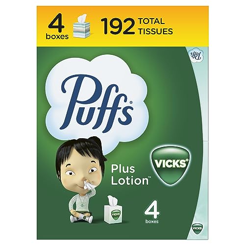 Puffs Plus Lotion with Vicks Facial Tissues, 4 Cubes, 48 Tissues per Box