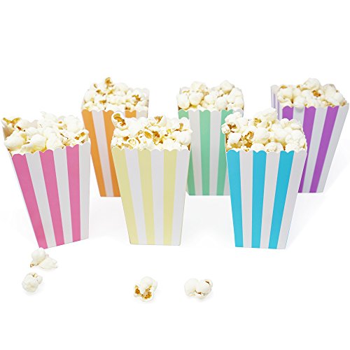 Mini Popcorn & Candy Favor Treat Boxes for Birthday, Bridal and Baby Shower - Assorted Striped Design - 36 Count (Unicorn Pastel Mix)