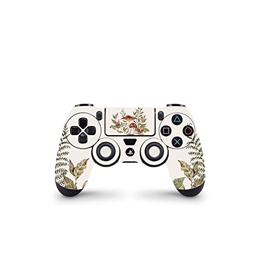 ZOOMHITSKINS Compatible for PS4 Controller Skin, Mushroom Forrest Vintage Beige Leaves, Durable, Fit PS4, PS4 Pro, PS4 Slim Controller, 3M Vinyl, Made in The USA