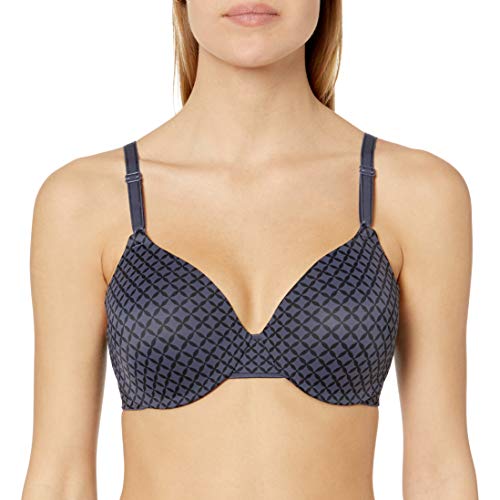 Warner's Women's Cushioned Underwire Lightly Lined T-Shirt Bra 1593, Gunmetal Gray Geo Print, 40D