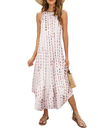 Halife Sexy Casual Sundress Long Dresses for Women Summer 2023 Bohemian Sleeveless Tie Dye Maxi Dress Coffee M