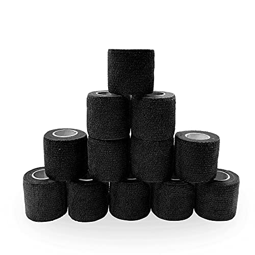 SUPERBE Self Adhesive Bandage Wrap Tattoo Grip Tape 2 inch x 5 Yards Cohesive Bandage Wrap Medical Wrap for Sports & First Aid, Elastic Self Sticking Bandage Tape Vet Wrap for Dogs (2 Inch, 12-Black)