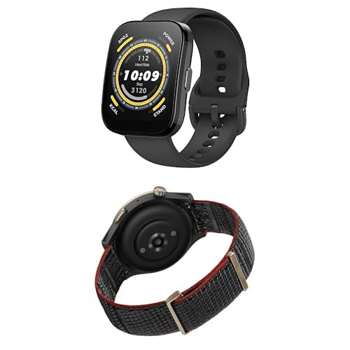 Bundle of Amazfit Bip 5 Smartwatch (Black) + 22mm Nylon Replacement (Black)