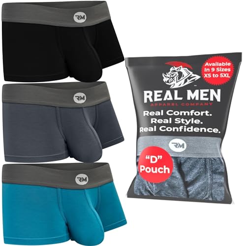 Real Men 3in Modal Boxer Briefs D Pouch Med 3pk Blk/Blu/Gry Mens Underwear With Pouch Mens Boxer Briefs Sexy Underwear Mens Men's Underwear Boxer Brief Men Underwear With Pouch For Balls Men Trunks