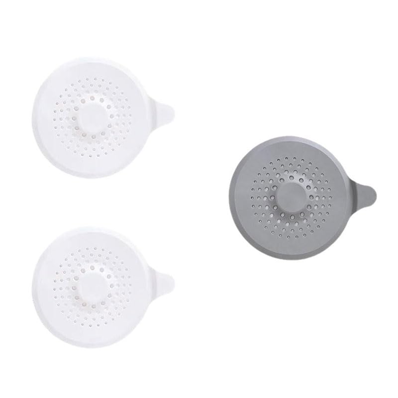 Shower Drain Cover-Bathroom Sink Filter-Silicone Hair Connector-Shower Drain Plastic Hair Plug, Shower Drain Clog-Proof Sink, Hair Connector, Shower Accessories with Suction Cup (1 Gray and 2 White)