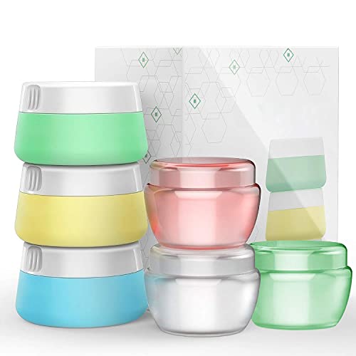 6 Pack Travel Containers for Toiletries, Leakproof Silicone & PP Cream Travel Jars,0.67oz Travel Size Containers with Hard Sealed Lids for Face Hand Body Cream (6 Pieces)