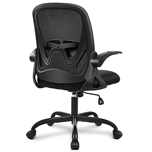 Primy Office Ergonomic Desk Chair with Adjustable Lumbar Support and Height, Swivel Breathable Mesh Computer Chair with Flip up Armrests for Conference Room (Black)